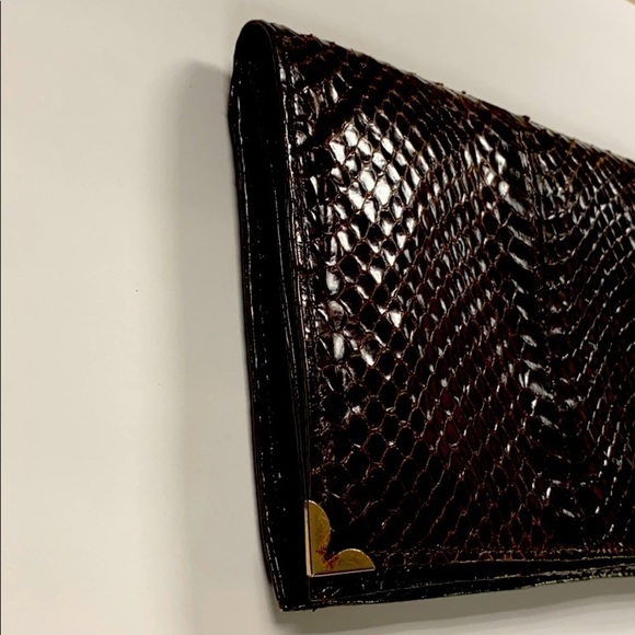 Dark Brown Snakeskin Envelope Clutch Bag Purse - Picture 4 of 13